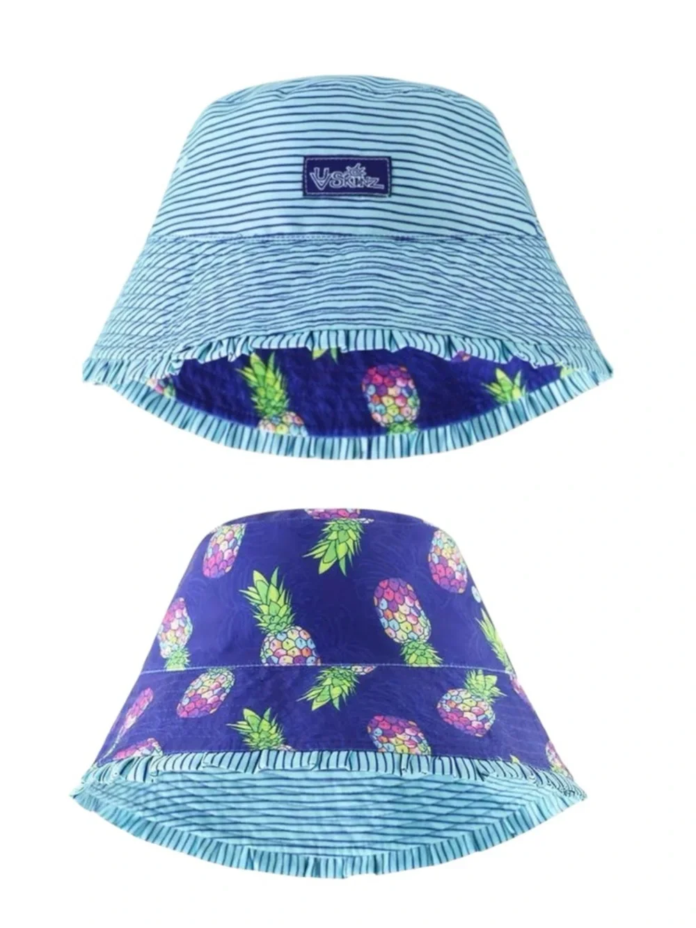UV Skinz Reversible Kids Bucket Hat - Teal Stripe & Navy Pineapple 5
